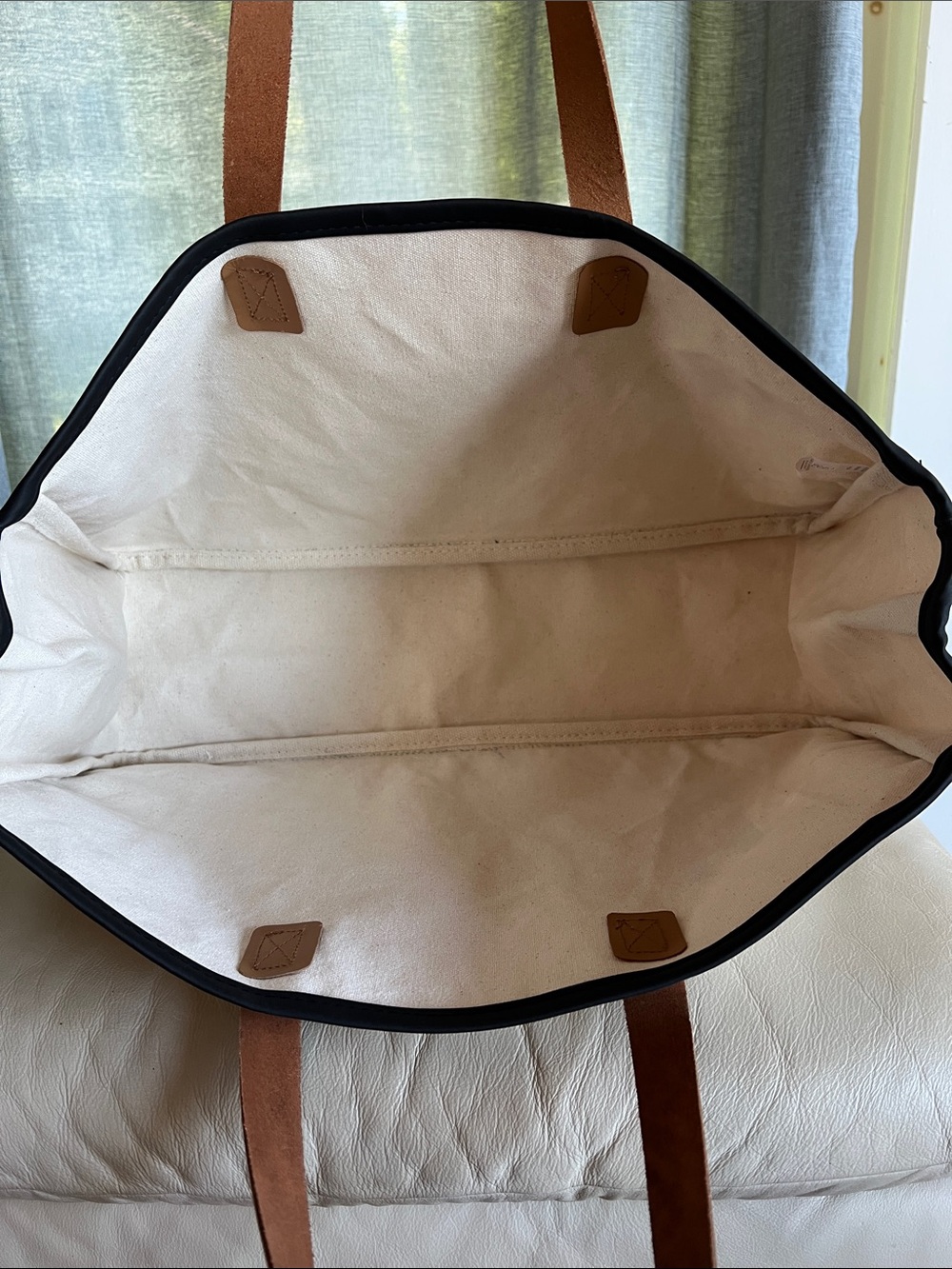 BEACH PLEASE Canvas Tote Bag with Brown Handles - Picture 5 of 6